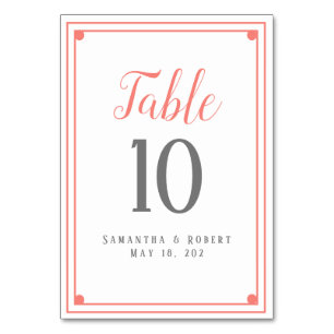 Coral Frame Wedding Reception Table Number Card