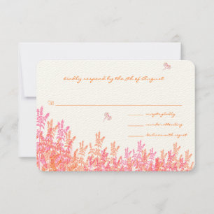 Coral & Fuchia Wild Flower Bee Wedding RSVP Card