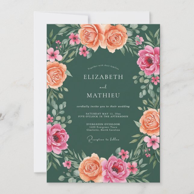 Coral Fuchsia Petal Wedding Invitation (Front)