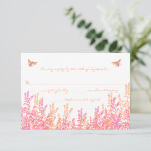 Coral & Fuchsia Wild Flower Bee Wedding RSVP