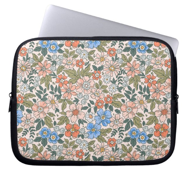 Coral Garden Flower Pattern Laptop Sleeve (Front)