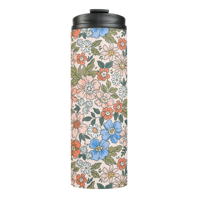 Coral Garden Flower Pattern Thermal Tumbler (Front)