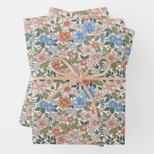 Coral Garden Flower Pattern Wrapping Paper Sheet