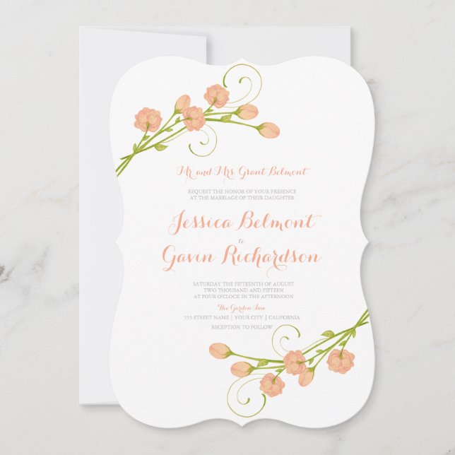 Coral Garden Roses - Wedding Invitation (Front)