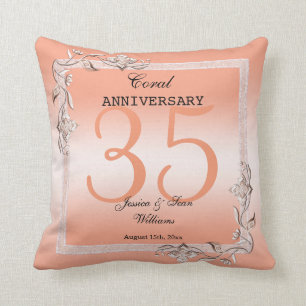 Coral Gem & Glitter 35th Wedding Anniversary Cushion
