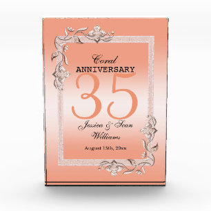  Coral Gem & Glitter 35th Wedding Anniversary   Photo Block