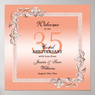  Coral Gem & Glitter 35th Wedding Anniversary    Poster