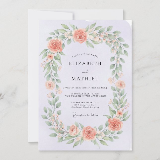 Coral Gentle Botanical Wedding Invitation (Front)