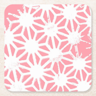 Coral geometric pattern square paper coaster