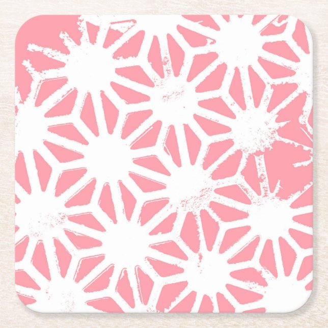Coral geometric pattern square paper coaster (Front)