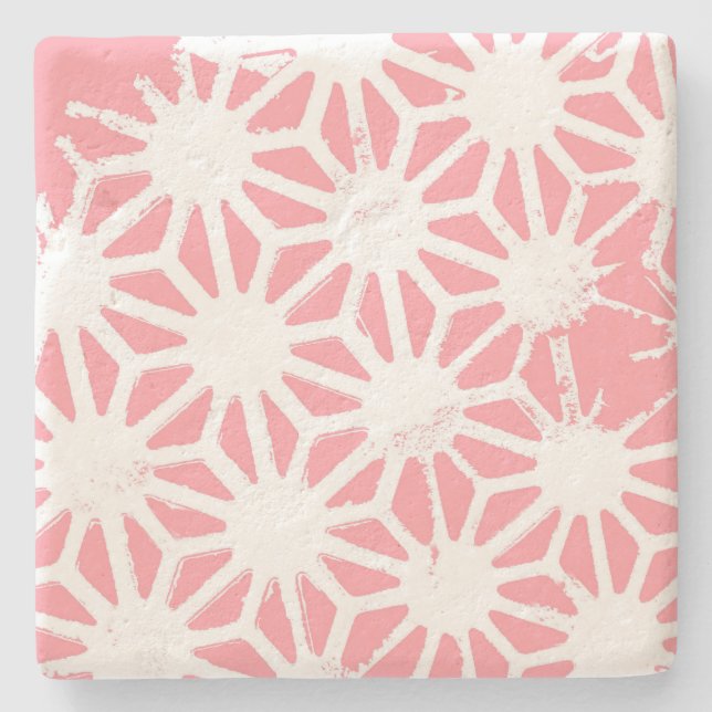 Coral geometric pattern stone coaster (Front)