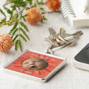 Coral Gerber Daisy Baby Photo Key Chain