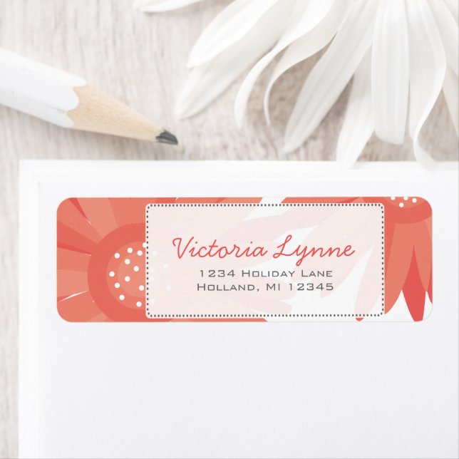 Coral Gerber Flowers Return Address Label (Insitu)