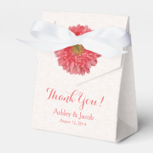 Coral Gerbera Daisy White Lace Wedding Thank You Favour Box