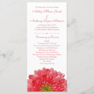 Coral Gerbera Daisy White Wedding Program