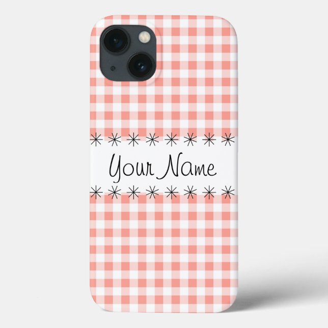 Coral Gingham Check 'Name' iPad case (Back)