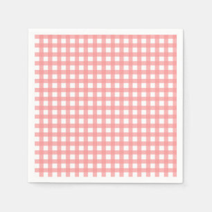 Coral Gingham Paper Napkins