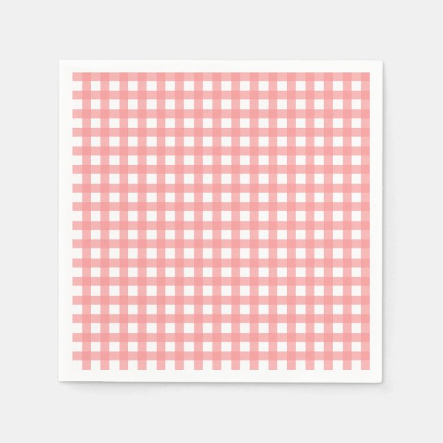 Coral Gingham Paper Napkins (Front)