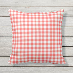 Coral Gingham Pattern Outdoor Pillows