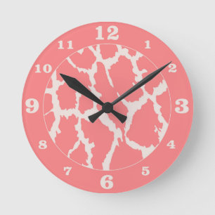 Coral Giraffe Animal Print Round Clock