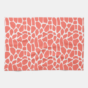 Coral Giraffe Pattern Tea Towel