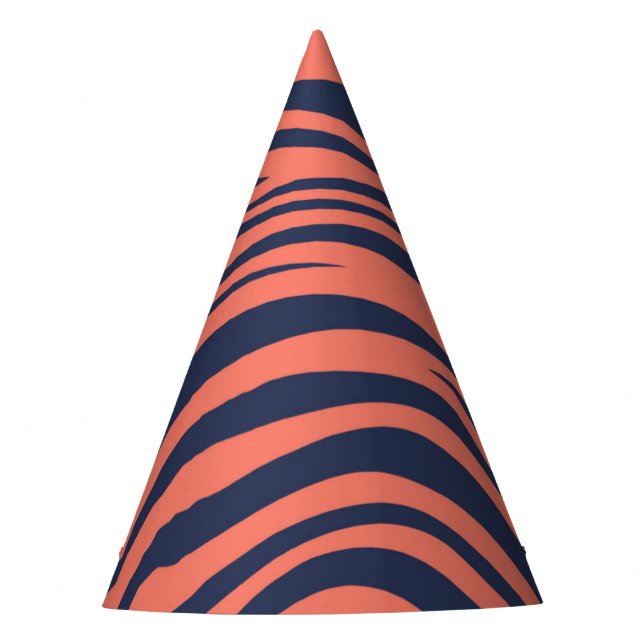 Coral Glamourous Tiger Stripes Animal Print Party Hat (Front)