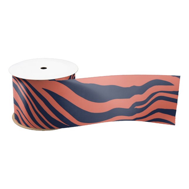 Coral Glamourous Tiger Stripes Animal Print Satin Ribbon (Spool)
