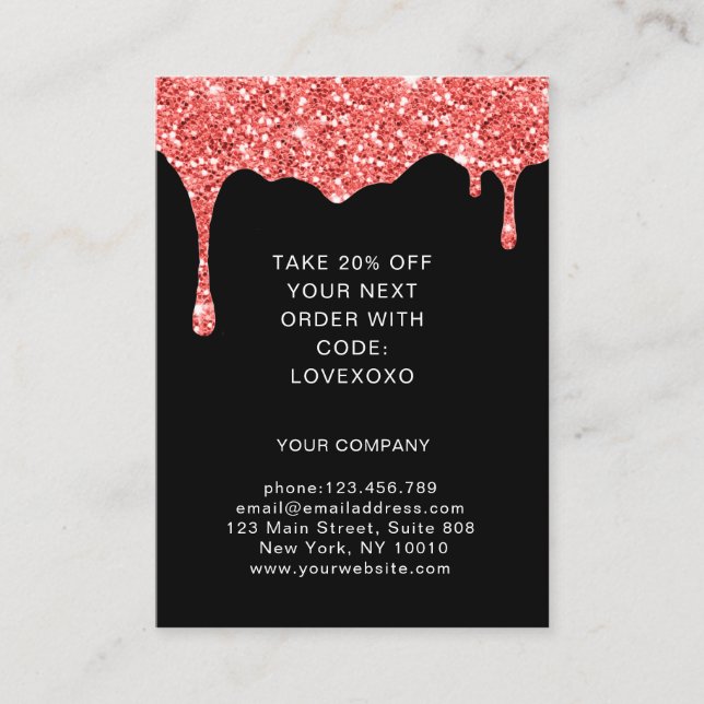 Coral Glitter Drop Discount Card (Front)