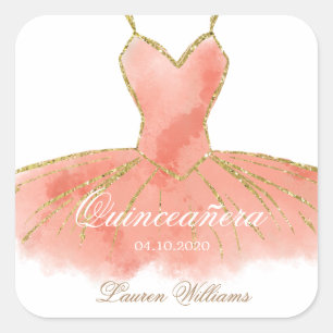 Coral Glitter Gown Quinceanera Sticker