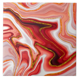 Coral Gold Abstract Marble Fluid Art Ceramic Tile