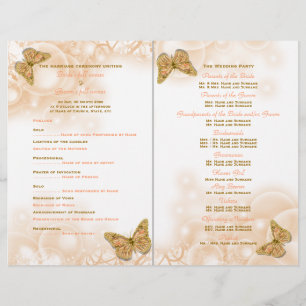 Coral gold butterfly wedding program