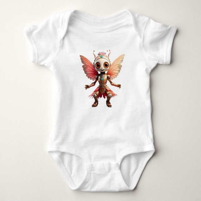 Coral Gold Cute Dancing Robot Pixie Baby Bodysuit (Front)
