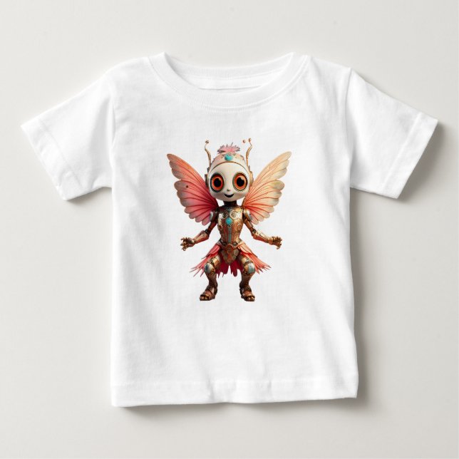 Coral Gold Cute Dancing Robot Pixie Baby T-Shirt (Front)