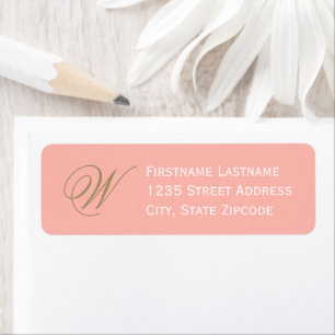 Coral Gold Elegant Script Monogram Address Return Address Label