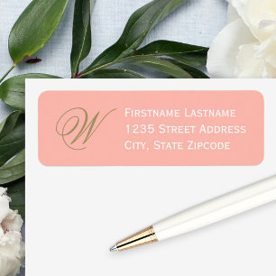 Coral Gold Elegant Script Monogram Address Return Address Label