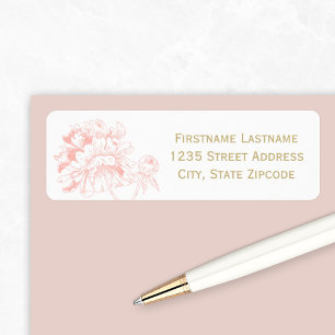 Coral Gold Floral Peony Wedding Address Return Address Label