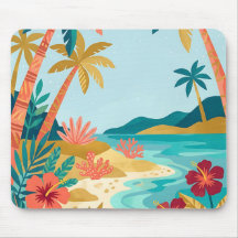 Coral & Gold Island Shoreline Mousepad