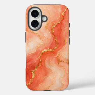 Coral Gold Marble River Abstract iPhone 16 Case