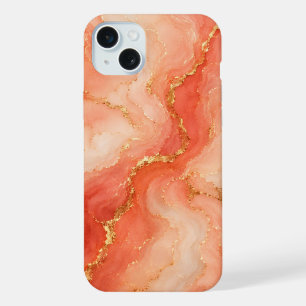 Coral Gold Marble River Abstract iPhone 15 Plus Case