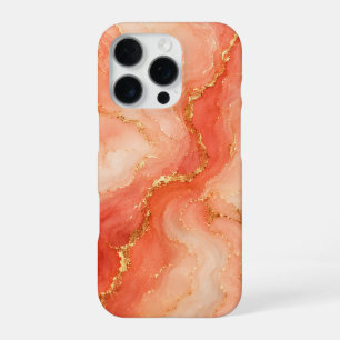 Coral Gold Marble River Abstract iPhone 16 Pro Case
