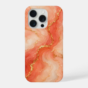 Coral Gold Marble River Abstract iPhone 15 Pro Case