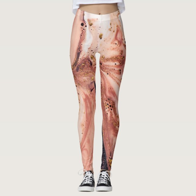 Coral Gold Marbling: Natural Pattern Leggings (Front)