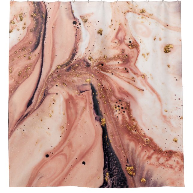 Coral Gold Marbling: Natural Pattern Shower Curtain (Front)