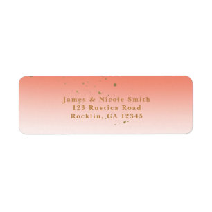 Coral & Gold Modern Glam Bridal Shower Party Return Address Label