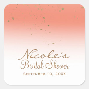 Coral & Gold Modern Glam Bridal Shower Party Square Sticker