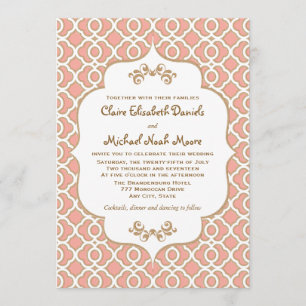 Coral Gold Moroccan Inspired Wedding Invitations