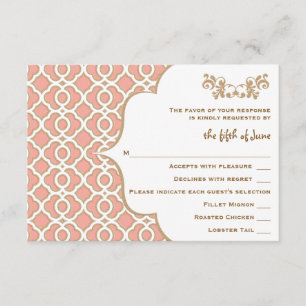 Coral Gold Moroccan Wedding RSVP Response Cards