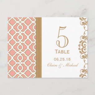 Coral Gold Moroccan Wedding Table Number Postcard