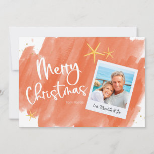 Coral & Gold Tropical Watercolor Christmas Card