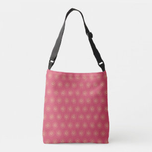 Coral Golden Zinnia Flower Medallions Crossbody Bag